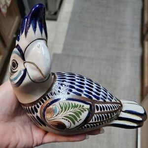 Handcrafted Mexican Tonala Ceramic Blue Bird Figurine 8" Folk Art